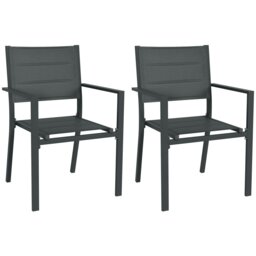 Rackhams 2 PCs Dining Chairs, Stackable Design Aluminium Outdoor Armchairs Black - Black - Aluminium, Mesh Fabric - 56.5cm x 57.5cm x 87cm - thumbnail 6