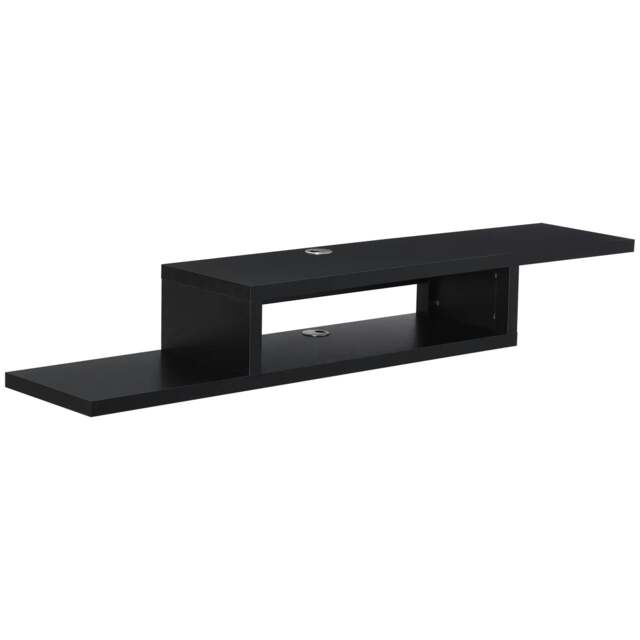 Rackhams Floating TV Unit, Wall Mounted TV Stand with Open Shelf and 2 Cable Holes, Entertainment Unit for Living Room, Black - Black - image 1