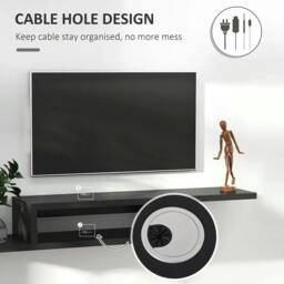 Rackhams Floating TV Unit, Wall Mounted TV Stand with Open Shelf and 2 Cable Holes, Entertainment Unit for Living Room, Black - Black - thumbnail 4