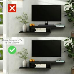 Rackhams Floating TV Unit, Wall Mounted TV Stand with Open Shelf and 2 Cable Holes, Entertainment Unit for Living Room, Black - Black - thumbnail 5