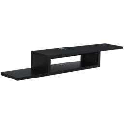 Rackhams Floating TV Unit, Wall Mounted TV Stand with Open Shelf and 2 Cable Holes, Entertainment Unit for Living Room, Black - Black - thumbnail 1