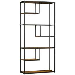 Rackhams Industrial Bookcase Shelf, 6 Tier Metal Shelving, Storage Shelves for Living Room, Home Office, Bedroom, Rustic Brown - thumbnail 1