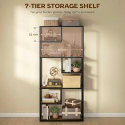 Rackhams Industrial Bookcase Shelf, 6 Tier Metal Shelving, Storage Shelves for Living Room, Home Office, Bedroom, Rustic Brown - thumbnail 4
