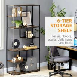 Rackhams Industrial Bookcase Shelf, 6 Tier Metal Shelving, Storage Shelves for Living Room, Home Office, Bedroom, Rustic Brown - thumbnail 5