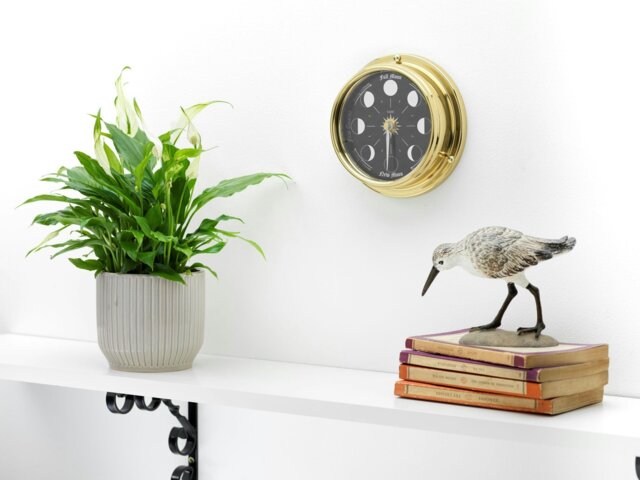 Rackhams Handmade Prestige Moon Phase Clock in Solid Brass With A Jet Black Dial - image 1