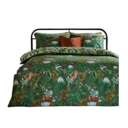 Rackhams Into The Woods Reversible Printed Duvet Cover Set - Forest Green - Single - Forest Green - 52% Polyester/48% Cotton - thumbnail 1