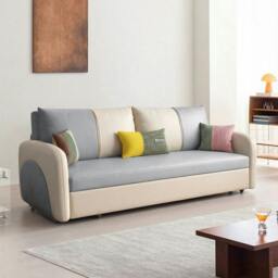 Rackhams Sibyl Two Seater Sofa Bed - Option 3 Beige + Greyish Blue - 120cm (with one drawer)