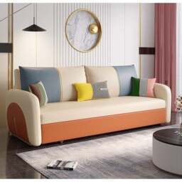 Rackhams Sibyl Two Seater Sofa Bed - Option 3 Beige + Greyish Blue - 120cm (with one drawer) - thumbnail 3