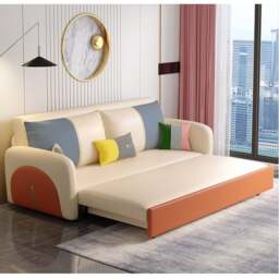 Rackhams Sibyl Two Seater Sofa Bed - Option 3 Beige + Greyish Blue - 120cm (with one drawer) - thumbnail 4