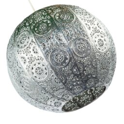 Rackhams Spherical Vintage Moroccan Pendant Lamp Shade in Shiny Silver Metal - thumbnail 4