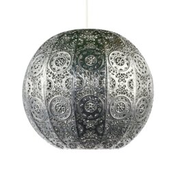 Rackhams Spherical Vintage Moroccan Pendant Lamp Shade in Shiny Silver Metal - thumbnail 2
