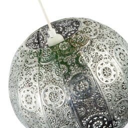 Rackhams Spherical Vintage Moroccan Pendant Lamp Shade in Shiny Silver Metal - thumbnail 3