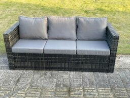 Rackhams Rattan Garden Furniture Set with Gas Fire Pit Dining Table, 1 Sofa, 2 Chairs, 2 Footstools - Dark Grey - 7 Seater - thumbnail 4