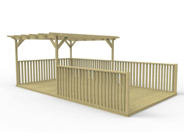 Rackhams Rectangular Pergola and Decking Kit With Balustrades V.11 - Natural (Light Green) - 2.4m x 4.8m - image 1