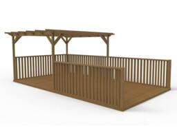 Rackhams Rectangular Pergola and Decking Kit With Balustrades V.11 - Natural (Light Green) - 2.4m x 4.8m - thumbnail 4