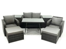 Rackhams Outdoor Garden Furniture Set Rattan Sofa Dining Table Set with Reclining Chair 2 Big Footstool 2 Side Tables Dark Grey Mixed - thumbnail 2