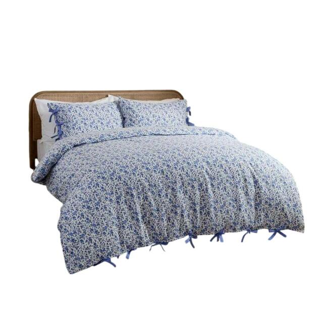 Rackhams Hannah Reversible Cotton Floral Duvet Cover Set - Blue - King - Blue - 100% Cotton - image 1