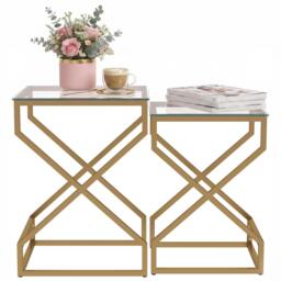 Rackhams Nest of Tables, Side Table Set of 2 with Transparent Top, Transparent - thumbnail 2