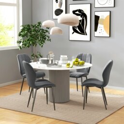 Rackhams Modern Style Kitchen Chairs Set of 4 with Flannel Upholstered, Dark Grey - Light Grey - thumbnail 2