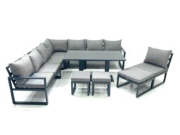 Rackhams 11 Seater Outdoor Aluminium Garden Furniture Set Corner Sofa 3 Footstools Rising Lifting Dining Table Sets Dark Grey - thumbnail 2