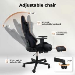 Rackhams Office Desk Chair Gaming Recliner Adjustable Height with Footrest Black - thumbnail 5