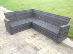 Rackhams High Back Dark Mixed Grey Rattan Corner Sofa Set Outdoor Furniture Rectangular Dining Table 2 Small Footstools Chair 9 Seater - thumbnail 2