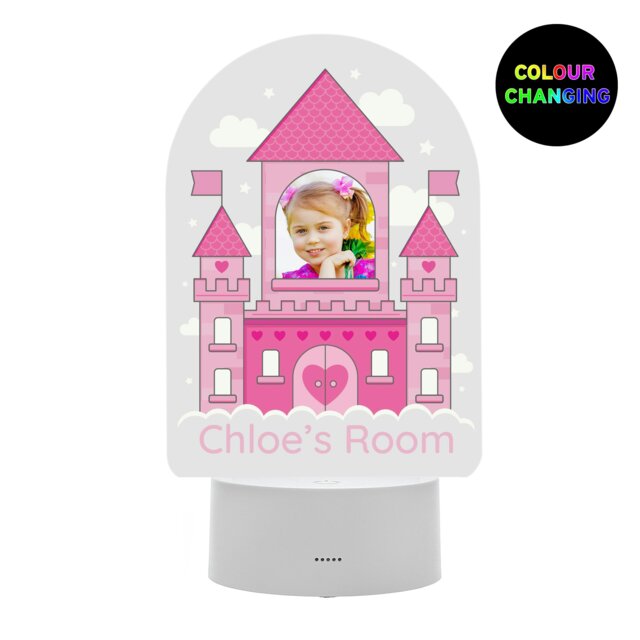 Rackhams Personalised Pink Castle Photo Upload LED Colour Changing Night Light - image 1