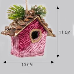 Rackhams 10x11cm Pink Birdhouse Christmas Hanging Decoration, Indoor Tree, Wreath and Garland Ornament with Hanging Loop - thumbnail 3