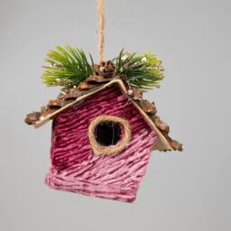 Rackhams 10x11cm Pink Birdhouse Christmas Hanging Decoration, Indoor Tree, Wreath and Garland Ornament with Hanging Loop - thumbnail 5