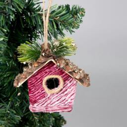 Rackhams 10x11cm Pink Birdhouse Christmas Hanging Decoration, Indoor Tree, Wreath and Garland Ornament with Hanging Loop - thumbnail 2