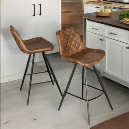 Rackhams 2PC Bar Stools Set With Backrest Quilted Brown - thumbnail 4