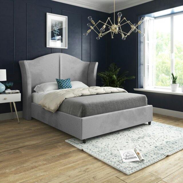 Rackhams Volta Straight Winged Upholstered Soft Velvet Bed Frame - Cream - Grey - Double - image 1