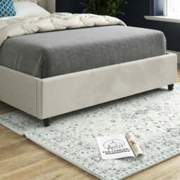 Rackhams Volta Straight Winged Upholstered Soft Velvet Bed Frame - Cream - Grey - Double - thumbnail 4