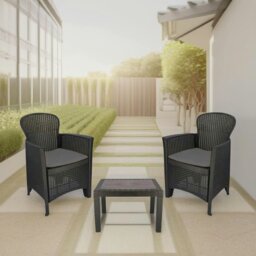 Rackhams Set of 3 Polyrattan Garden Bistro Furniture Set Grey - thumbnail 5