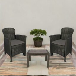 Rackhams Set of 3 Polyrattan Garden Bistro Furniture Set Grey - thumbnail 4