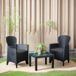 Rackhams Set of 3 Polyrattan Garden Bistro Furniture Set Grey - thumbnail 2