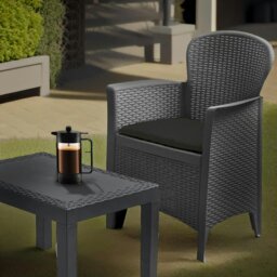 Rackhams Set of 3 Polyrattan Garden Bistro Furniture Set Grey - thumbnail 3