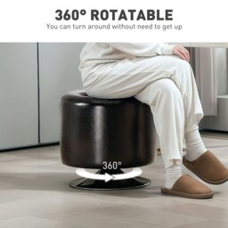 Rackhams Swivel Foot Stool PU Footstool with Thick Padding - Brown - PU, Sponge, Electroplating Steel - 45.5cm x 45.5cm x 44.5cm - thumbnail 5
