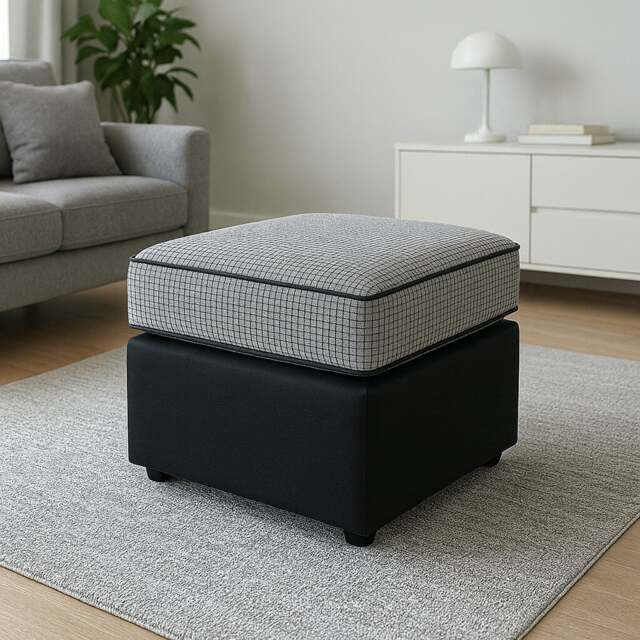 Rackhams Portland Mixed Fabric Footstool - Black and Grey - image 1