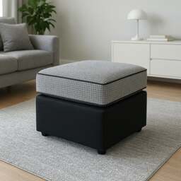 Rackhams Portland Mixed Fabric Footstool - Black and Grey - thumbnail 1