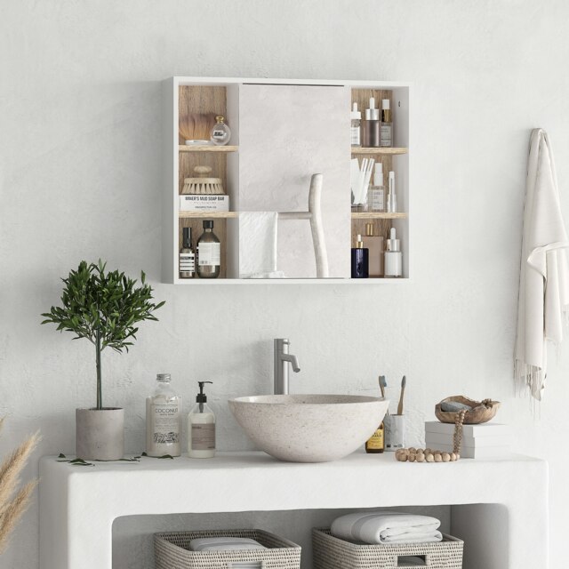 Rackhams Wall Mounted Bathroom Storage Cabinet w/ Mirrored Door, Adjustable Shelf - White - image 1