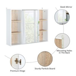 Rackhams Wall Mounted Bathroom Storage Cabinet w/ Mirrored Door, Adjustable Shelf - White - thumbnail 4