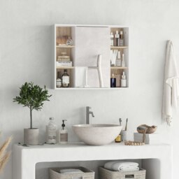 Rackhams Wall Mounted Bathroom Storage Cabinet w/ Mirrored Door, Adjustable Shelf - White - thumbnail 1