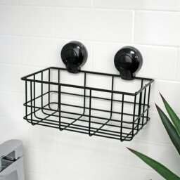 Rackhams Suctionloc Black Steel Suction Wall Mounted Bottle Basket
