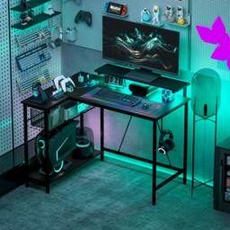 Rackhams L Shaped Desk with LED Lights Reversible Corner Gaming Desk with Storage - thumbnail 1