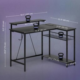 Rackhams L Shaped Desk with LED Lights Reversible Corner Gaming Desk with Storage - thumbnail 3