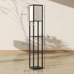 Rackhams Floor Lamp with 3-Tier Storage Shelf for Home Office - Black - Bulb not included - MDF, Acrylic - thumbnail 6