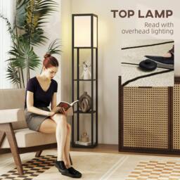 Rackhams Floor Lamp with 3-Tier Storage Shelf for Home Office - Black - Bulb not included - MDF, Acrylic - thumbnail 5