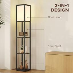 Rackhams Floor Lamp with 3-Tier Storage Shelf for Home Office - Black - Bulb not included - MDF, Acrylic - thumbnail 4