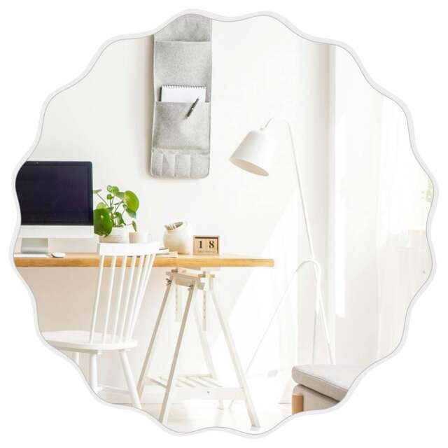 Rackhams deAO Irregular Wavy-Edge Bathroom Mirror Modern Decorative Wall Mirror for Vanity, Bedroom & Living Spaces (White Frame) - image 1